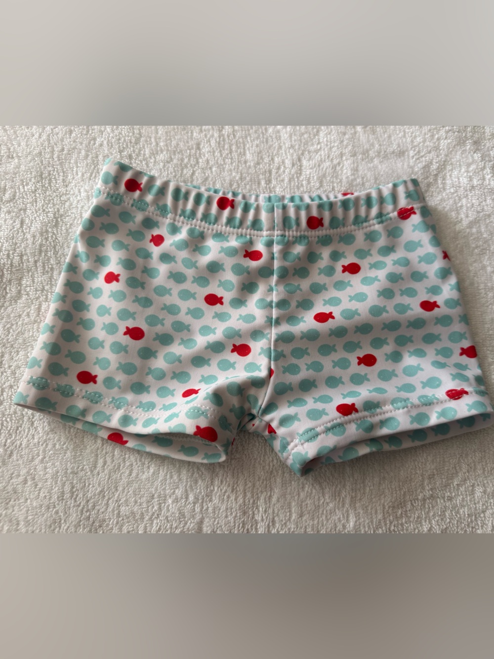 next Boys Aqua Swim Trunks with Red Fish Print